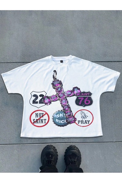 Bengi Clothing تي شيرت مطبوع بأكمام قصيرة وقصة كبيرة الحجم