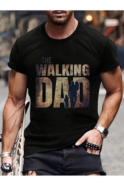 Massgai Tricou oversize unisex The Walking Dad imprimat 100% bumbac