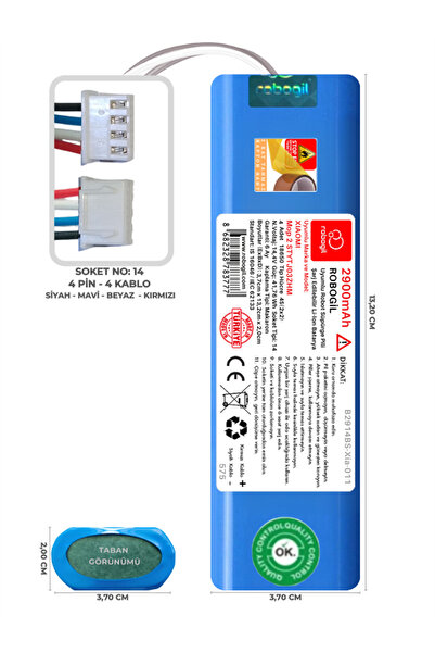 ROBOGİL Xiaomi Mop 2 Stytj03zhm 2900mah Pili Uyumlu Robot Süpürge Bataryası B...
