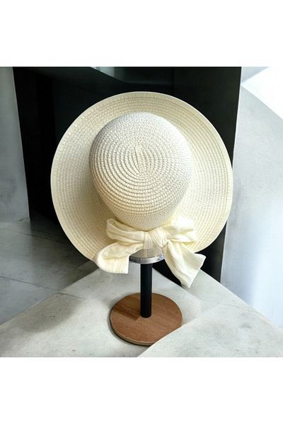 Allen Accessories Ekru Color Bow Detail Straw Hat