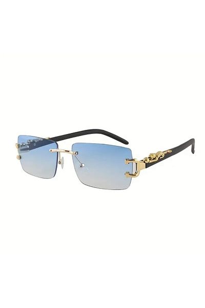 MECKSA Blue Gradient Rimless Cheetah Leopard Fashion Sunglasses for Unisex