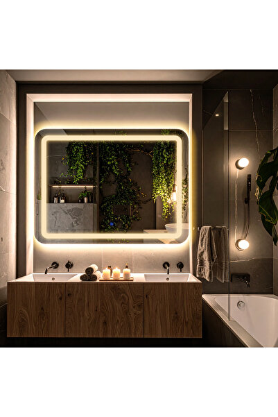lumora mirror design Quadra Günışığı Led'li Kumlamalı Lavabo & Banyo Aynası (Dokunmatik Sensörlü)