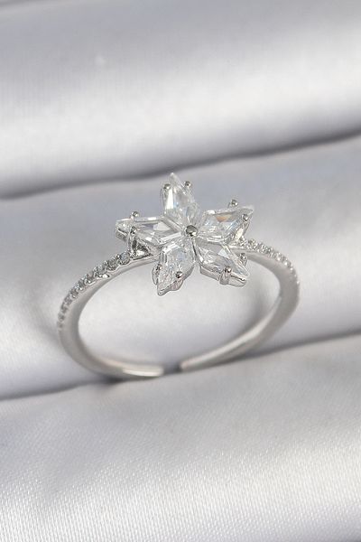 Skygo Brass Silver Color Zircon Stone Star Model Adjustable Women's Ring - Tj-Byk3716