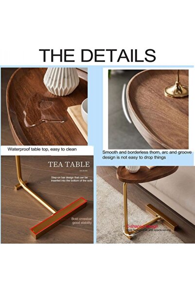 1st C-Shaped Coffee Side Table with Waterproof Top - Scandinavian Wood