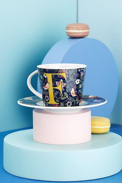 STOREMAX Ntwork Porcelain Toledo 2 Piece Single Tea Set, F, Cobalt Art 1087243