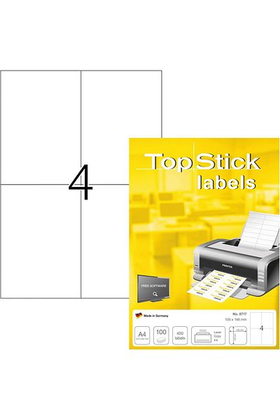 ÇAĞUR Çağur 8717 Universal Labels, 100 Sheets, 105 X 148 Mm, A4 Pieces Per Sheet, 400 Pieces, Self