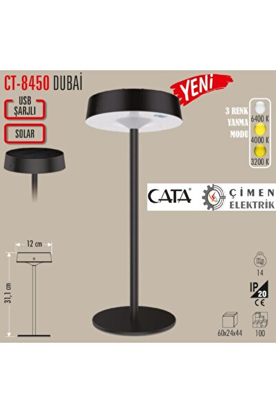 Cata CT 8450 Dubai Solar Şarjlı Masa Lambası 6400K-3200K-Amber