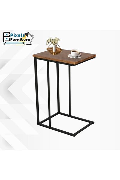 PixelsFurniture Pixel Furniture C-Shaped Side Table for Sofa and Bed, Solid Metal Base Table, Brown