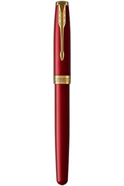 STOREMAX Ntwork Sonnet Lacquer Red Gold Design Fountain Pen, Medium Thickness Nib, Blue Ink
