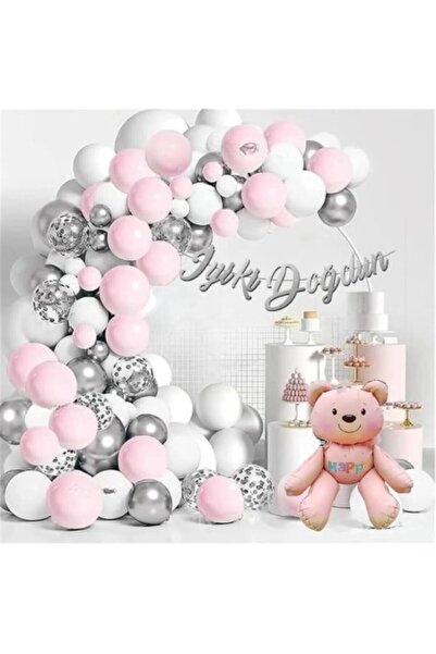 BKMC PARTY RETRO ROZE MEDVJED I SREBRNO ROZE LUKSUZNI LANAC OD BALONIJA SET Z...