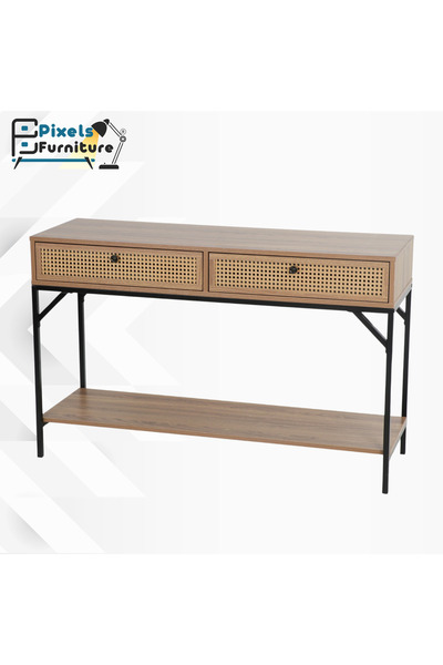 PixelsFurniture Pixel Furniture Console Table, Entryway with Wood Top and Metal Ends, Versatile