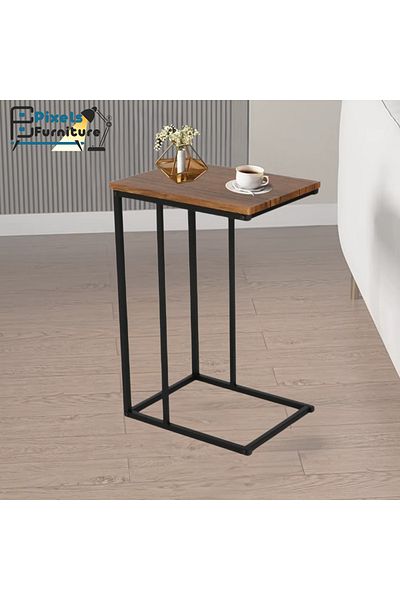 PixelsFurniture Pixel Furniture C-Shaped Side Table for Sofa and Bed, Solid Metal Base Table, Brown