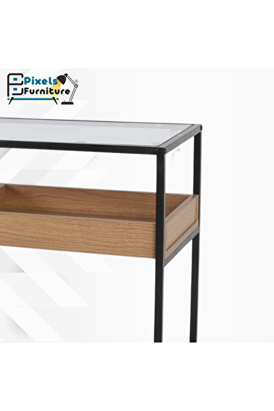 PixelsFurniture Pixel Furniture Console Table, Entryway with Wood Top and Metal Ends, Versatile