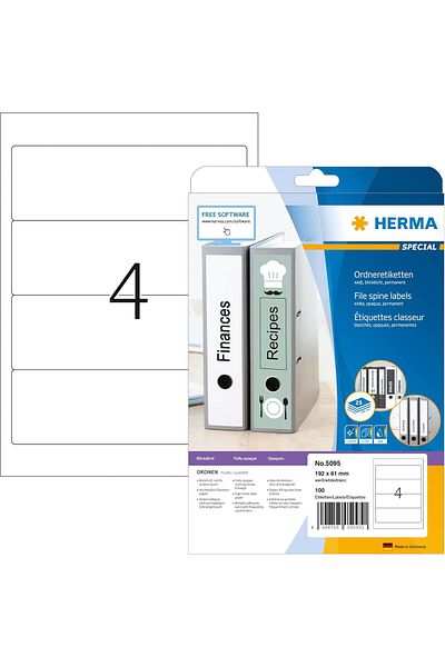 DERİK Derik 5095 Folder Back Labels, 25 Sheets, 192 X 61 Mm, 4 Per A4, 100 Units, Self Ya