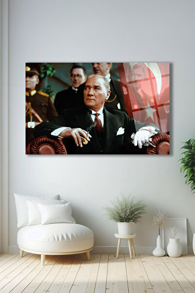 home dekors Atatürk Portresi ve Türk Bayrağı Yatay Cam Tablo İş Ofis Makam Od...