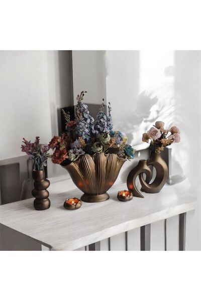 The Motellas قطعة أذن البحر الذهبية المزخرفة ومجموعة من 2 حامل شموع مزهرية – حجم كبير |   القاعة، ديكور المنزل والمكتب