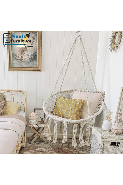 PixelsFurniture Pixel Furniture Hanging Swing Chair Handmade from Cotton Rope for Indoor and Outdoor Use