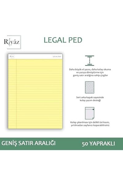 KDROĞLU Kdroglu Size, 3 Pieces, Yellow Colored Legal Pad, Notepad, Notepad, Notebook, Herbiri 50 Sheets, Wide Sa