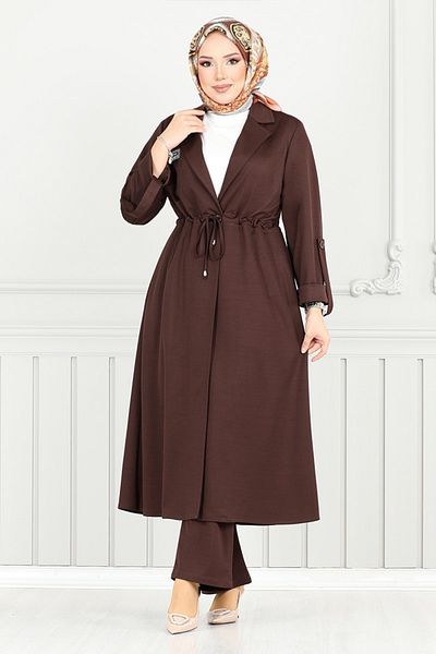 ModaMerve Arma Detail Hijab Σετ 9140PL940-M Καφέ