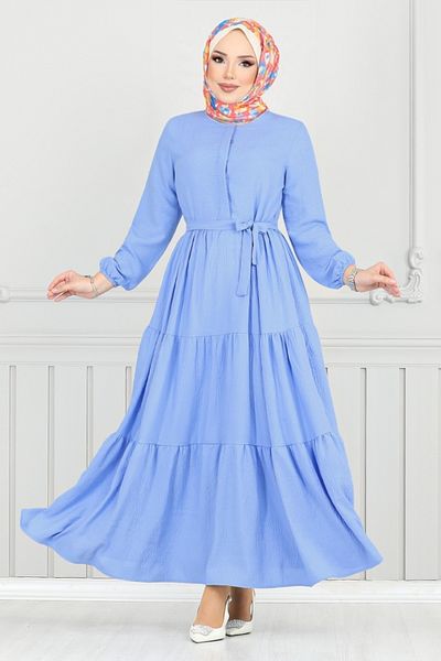 ModaMerve Rochie Aerobin cu manșetă elastică 6094TGE913-M Baby Blue