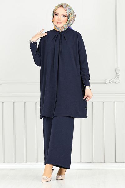 ModaMerve Σετ Hijab με κρυφό κουμπί 3100HBS932-M Navy