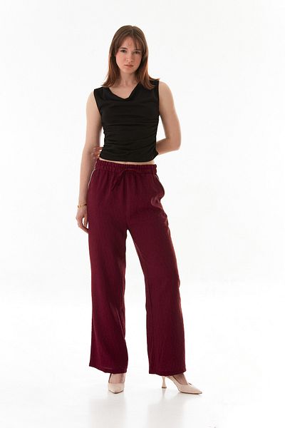 Fulla Moda Pantaloni Palazzo cu buzunar cu detaliu de piatră și talie elastică