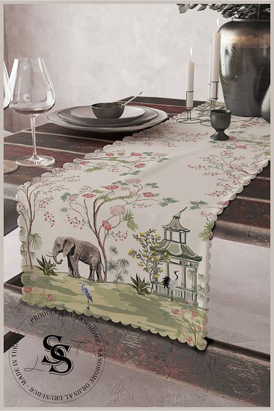 SasoHome Alergăr decorativ cu model digital cu frunze roz, verde
