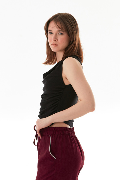 Fulla Moda Μπλούζα με ντεγκάζ γιακά με ντραπέ στα πλαϊνά