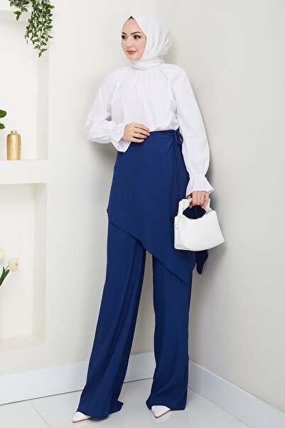 InStyle Штани з перехресним швом, темно-сині, креп