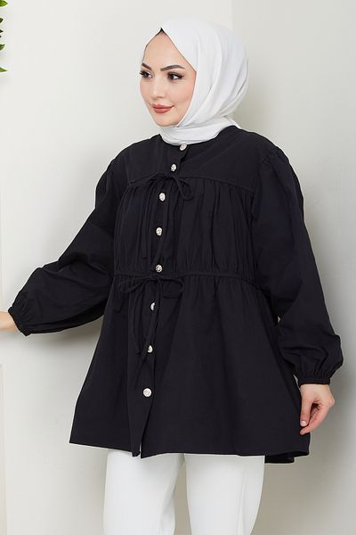 InStyle Cămașă neagră cu nasturi de piatră