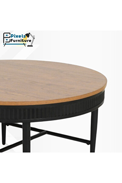 PixelsFurniture Pixel Furniture Round Coffee Table with Wood Top and Metal Ends