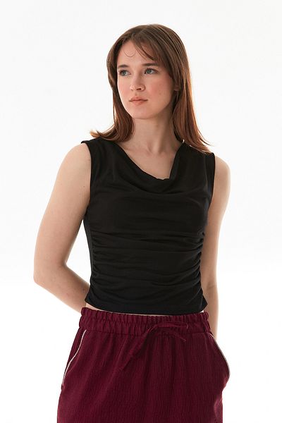 Fulla Moda Μπλούζα με ντεγκάζ γιακά με ντραπέ στα πλαϊνά