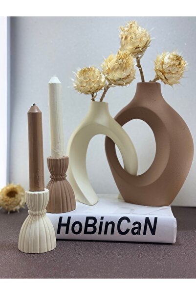 BLANJ Sibel/ Ela Tasarım Sarmaşık Sevgili Vazo, Şamdan Mumluklu Set 22x16&17x14