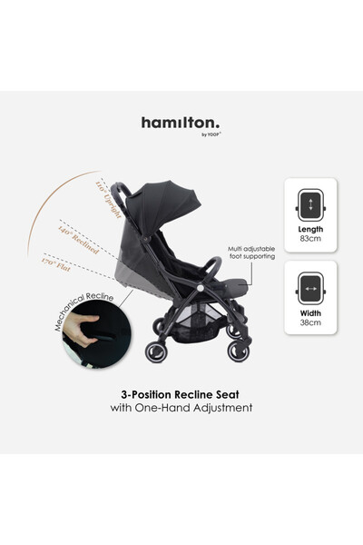 HAMILTON by Yoop Everyday Stroller - Quick Fold & Easy Store in Cabin Overhead Compartments, Kaki