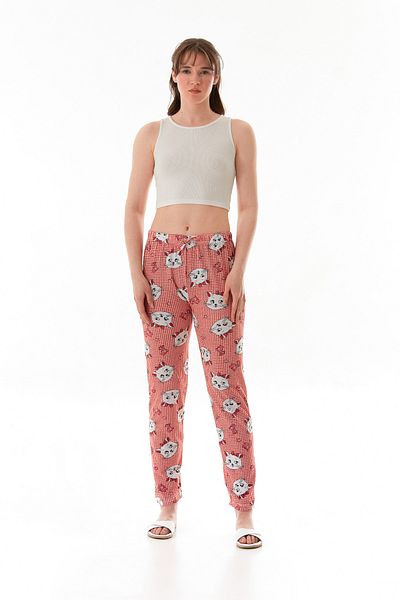 Fulla Moda Partea de jos de pijama imprimată cu pisici
