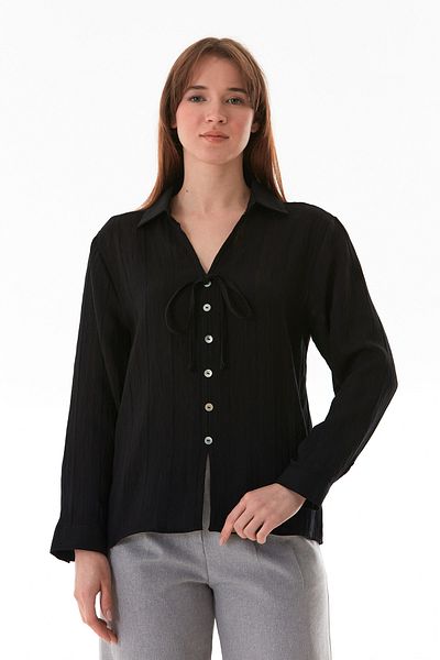 Fulla Moda Cămașă lejeră cu nasturi și cravată în față