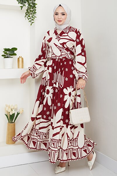 InStyle Çiçekli Geometrik Desen Bordo Viskon Takım