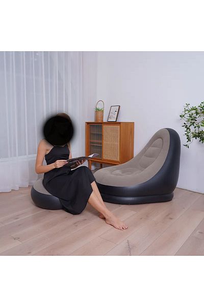 PixelsFurniture Pixel Furniture 2-Piece Inflatable Foldable Recliner and Footstool Set, Indoor and Outdoor Use