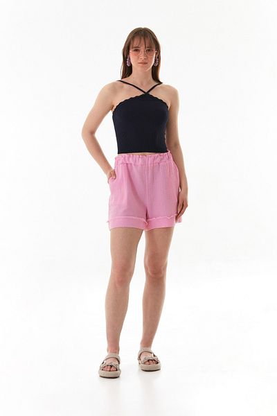 Fulla Moda Elastic Waist Pocket Muslin Shorts
