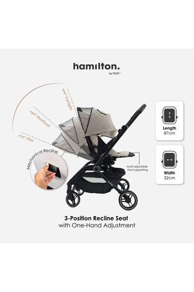 HAMILTON by Yoop T1 Baby Stroller, 360° Rotating Seat, MagicFold™ Technology, Khaki