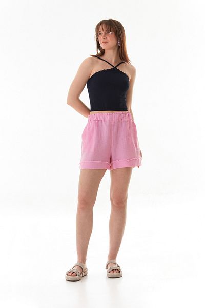Fulla Moda Elastic Waist Pocket Muslin Shorts