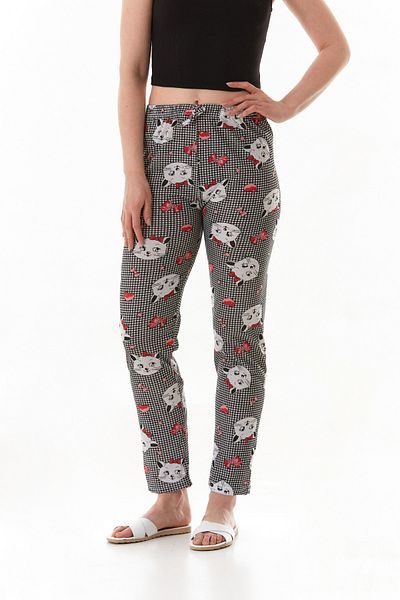 Fulla Moda Partea de jos de pijama imprimată cu pisici