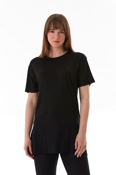 Fulla Moda Basic Crew Neck Lycra Casual T-Shirt with Side Slits