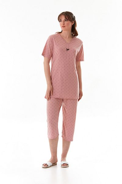 Fulla Moda Set de pijamale Capri cu mâneci scurte cu imprimeu cu stele
