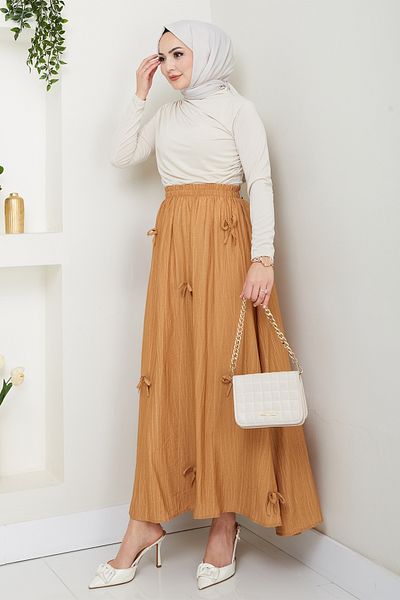 InStyle Fusta Camel cu detaliu fund cu talie elastică