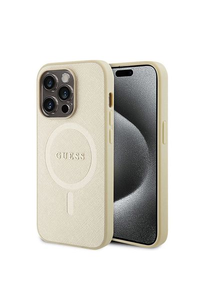 Guess Iphone 15 Pro Max Saffiano Magsafe Case, - Gold