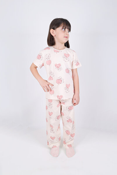 koza iç giyim Girl's Cotton Heart Patterned Pajama Set