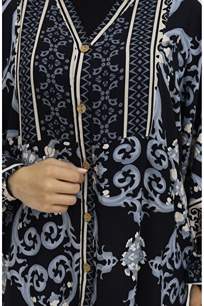 sefamerve Φόρεμα με μοτίβο από ύφασμα βισκόζης 0052-03 Μαύρο