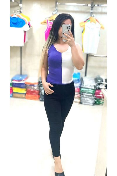 Butik Women's Thick Strap Two Color V Neck Crop