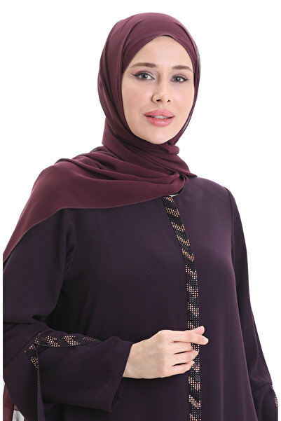 sefamerve Large Size Striped Ferace 2038-03 Plum